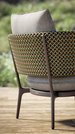 Load image into Gallery viewer, Cesto outdoor dining chair — back detail showing geometric basket-weave pattern — Minosé