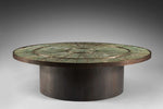 Load image into Gallery viewer, Luxury sculptural round center table with textured green artistic tabletop by Minosé
