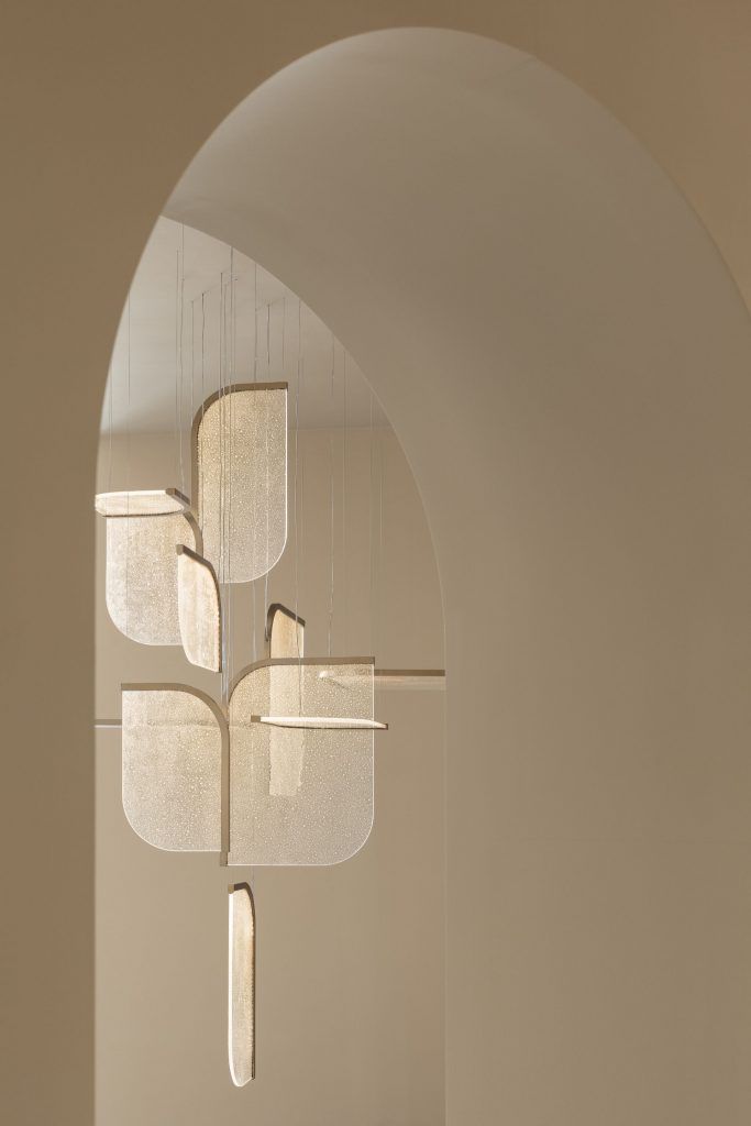 Foglia single pendant light — architectural rendering showing modular element stacking — Minosé