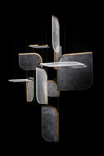 Load image into Gallery viewer, Foglia lighting system detail — showing textured frosted glass elements and brass frame construction — Minosé
